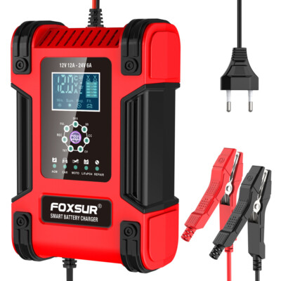 12V/24V 12A Automative Battery Charger Car Fast Smart Charging & Pulse Repair