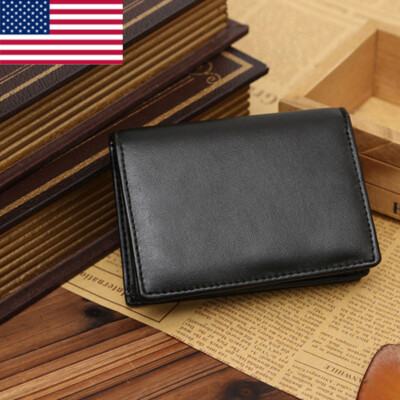 Black Leather Men's Small RFID Slim Bifold Wallet Credit Card ID Holder Gift