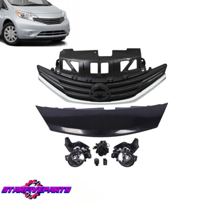 Front Grille and Cover & Fog Lights Set For 2014-2016 Nissan Versa Note SV 4pcs