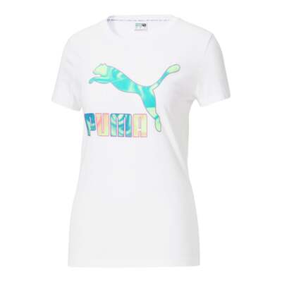 

Puma Marble Classics Футболка с круглым вырезом и короткими рукавами Женские белые повседневные топы 5367, Белый