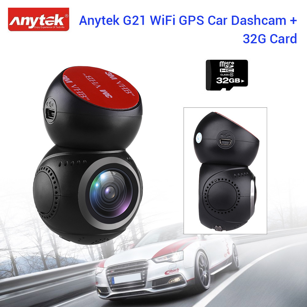 Anytek G21 FHD 1080P 30FPS 1.22/" GPS Wifi Vehicle Dash Cam G-Sensor Free 32GB
