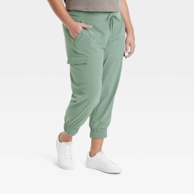 Womens Flex Woven Mid-Rise Cargo Joggers - All In Motion Green 3X