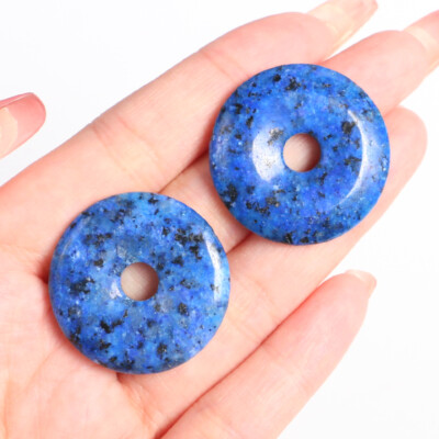30mm Natural Stone Doughnut Pendant Crystal Carved Amulet DIY Earrings Necklaces
