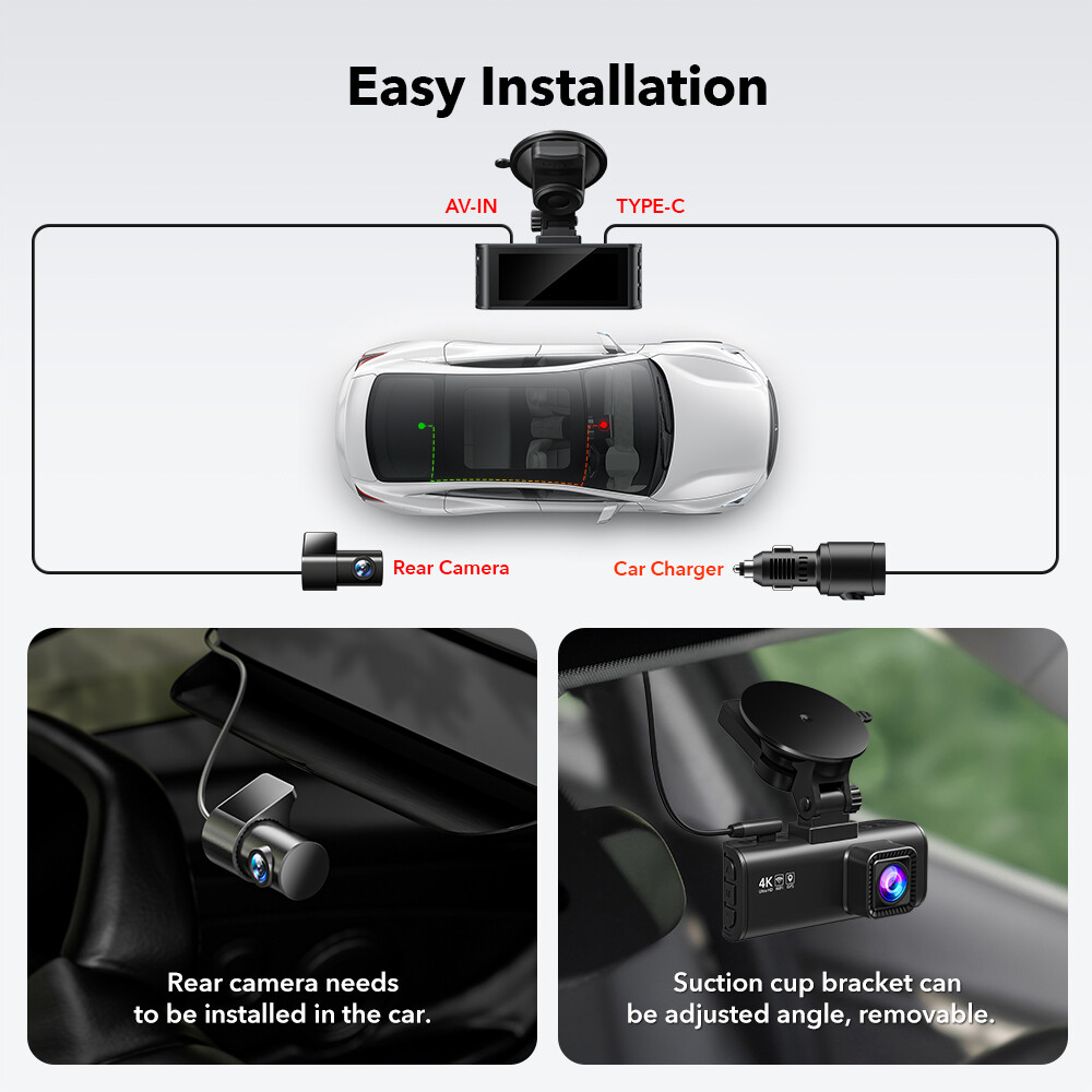REDTIGER Dash Camera Front and Rear 4K Dash Cam Built-In WiFi & GPS Parking Mode