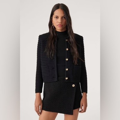 NEW Ba&sh Bash Gaspard Tweed Cardigan Jacket in Black | size 1 / S