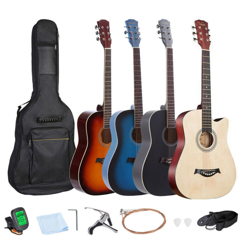 41-inch Beginner Cutaway Acoustic Guitar Package Starter Kit w/ Tuner Gig Bag