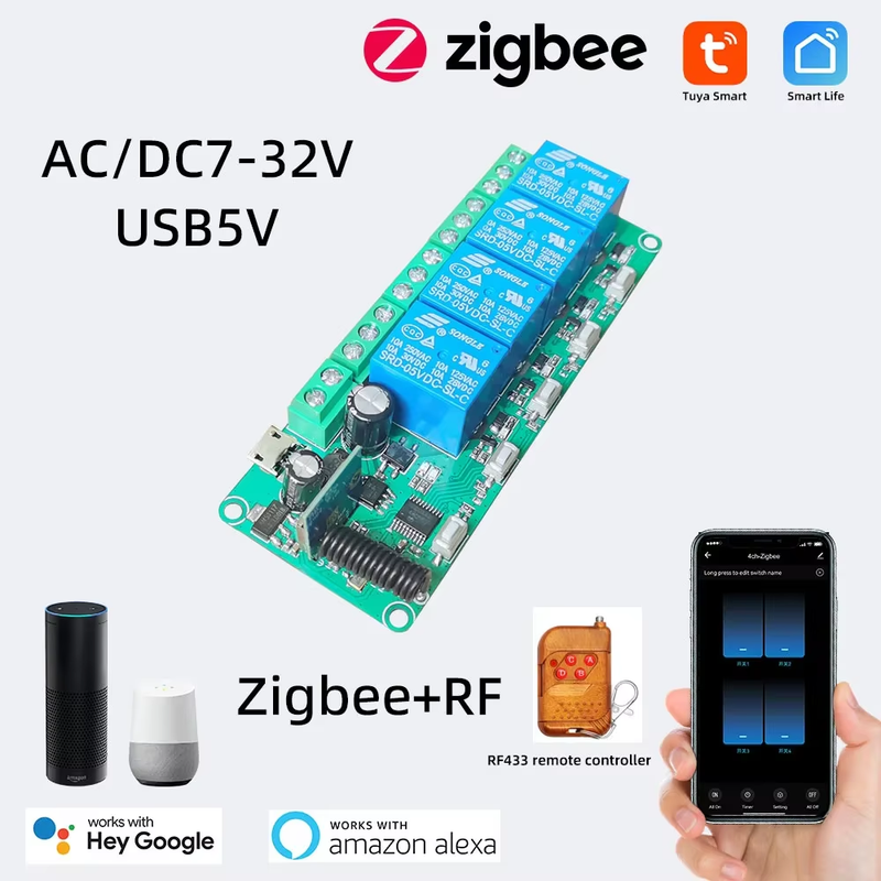 Tuya Zigbee Garage Door Switch 1/2/4CHZigBee Relay Module Remote Control Light S