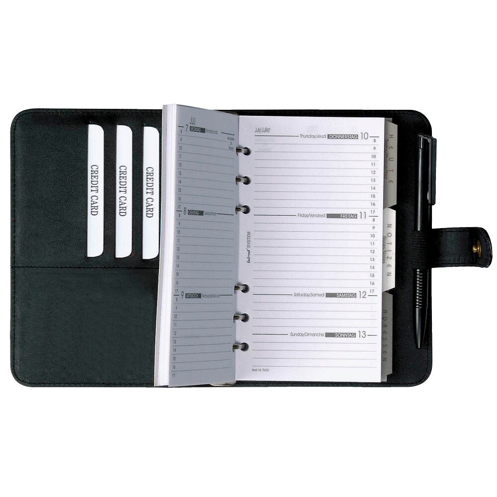 bind Terminplaner Standard A6 Lederimitat schwarz Druckknopf Einlagen Register