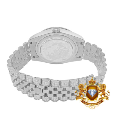 Pre-owned Usdiamondking Roman Dial Men' Solid Steel 18k White Gold Simulated Diamond Watch 42mm W/date