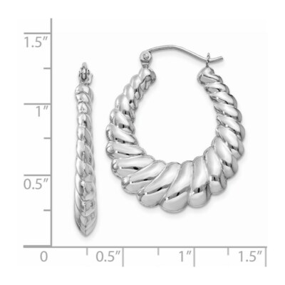 Pre-owned Skyjewelers Real 14kt White Gold Polished Scalloped Hoop Earrings