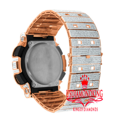 Pre-owned Usdiamondking Icy Custom Casio G-shock Gd100 Rose Gold Watch Simulated Diamond Adjustable Band