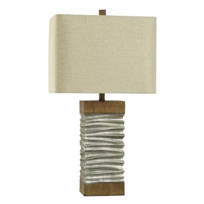 StyleCraft Bedside Lamp 32'' Linen Shade in Silver Painted /Brown Brushed/Beige