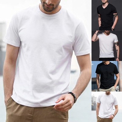 Herren Freizeit Ständer VAusschnitt Kragen Kurzärmlig TShirt Slim Fit Top