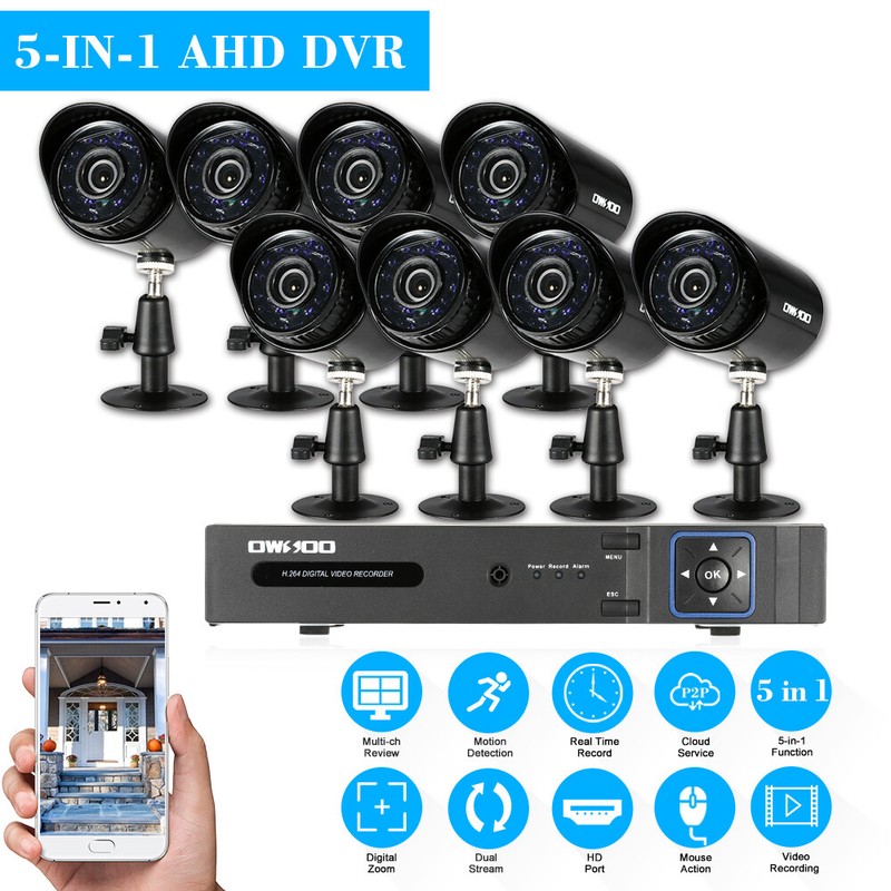 OWSOO 8CH 1080P 5-IN-1 AHD DVR 8Pcs 720P IR Bullet Home Security CCTV