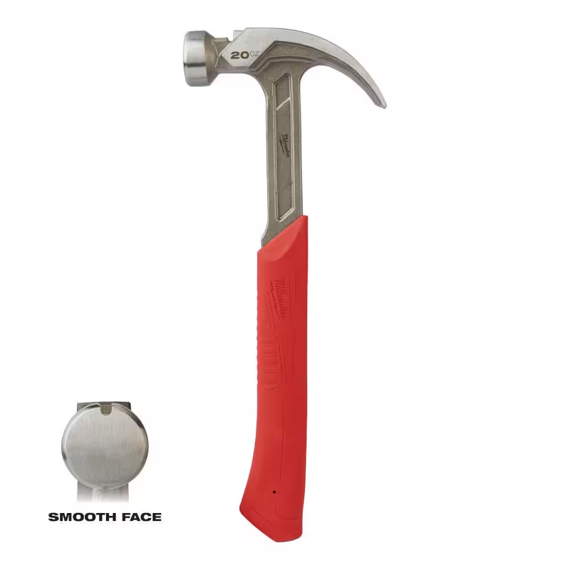 Milwaukee 20oz Curved Claw Hammer Smooth Face Framing Carpentry Hand Tool 20 Oz