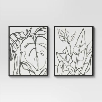 Настенный холст с ботаническим рисунком размером 24 x 30 см в рамке, Белый/черный - Проект 62