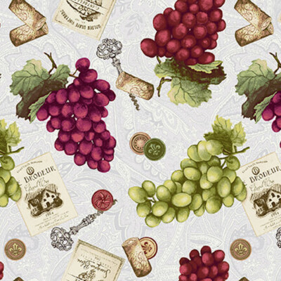 Henry Glass After Five Tossed Grapes Multi Cotton Fabric By The Yard