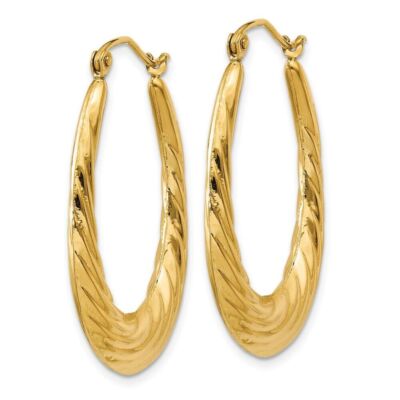 Pre-owned Diamond2deal 14k Yellow Gold Polished Twisted Oval Hollow Hoop Earrings