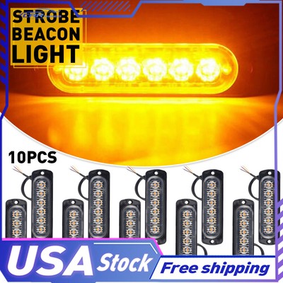10X 6 Amber LED White Grill Side Marker Strobe Light Bar Kit Tow Truck