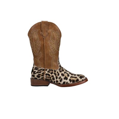 

Roper Glitter Leopard Square Toe Cowboy Youth Girls Brown Casual Boots 09-018-1, Коричневый, Roper Glitter Leopard Square Toe Cowboy Youth