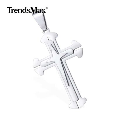 Unisex Mens Byzantine Chain Silver Stainless Steel Cross Pendant Necklace 18-30''