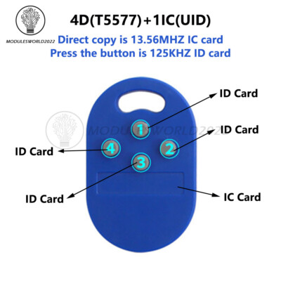 RFID Multiple Key Fob 5-in-1 125khz T5577 EM ID Writable IC 13.56Mhz Key Fob Tag