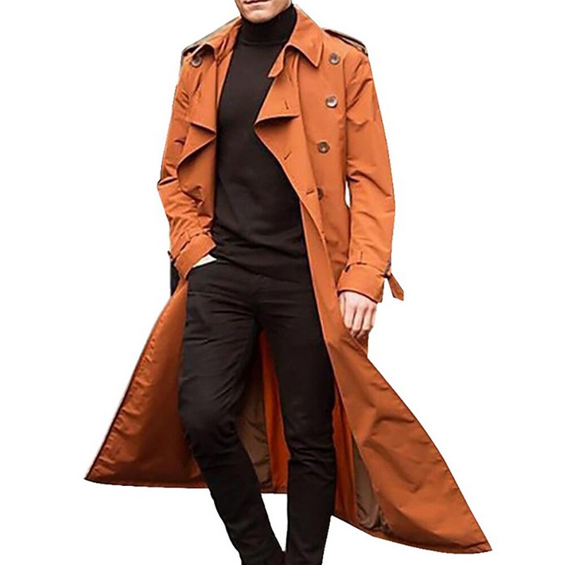 Mens Long Trench Coat Parka Formal Jacket Casual Winter Overcoat Outwear Tops