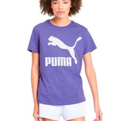 

Puma Classics Logo Crew Neck Short Sleeve TShirt Womens Purple Athletic Casual 5, Фиолетовый