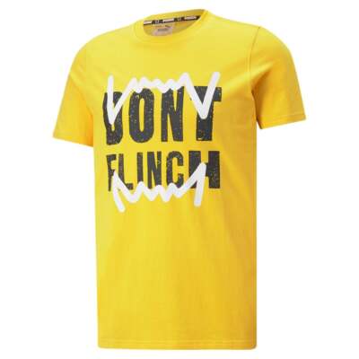 Puma Timeout Graphic Crew Neck Short Sleeve Athletic T-Shirt Mens Yellow Casual