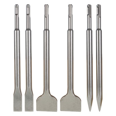 6-Pack Concrete Drill Bit Set Includes Point Chisel + 20mm & 40mm Flat Chisel