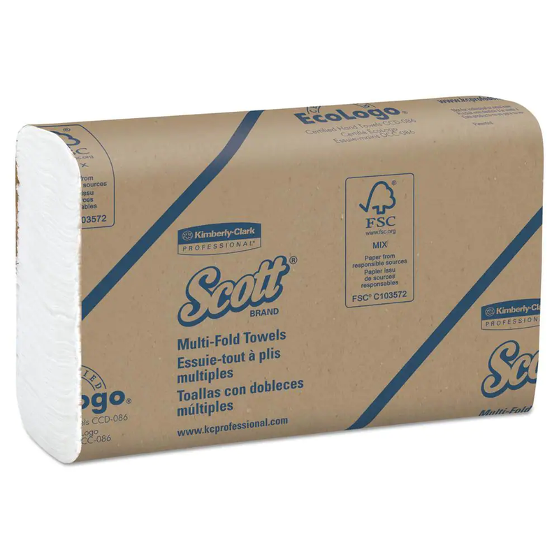 Scott Multi Fold Towels 8X9 2/5 inch Dispenser White Eco 250 Sheets 16 Pack