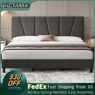 Twin Full Queen King Size Bed Frame Adjustable Upholstered Headboard Platform