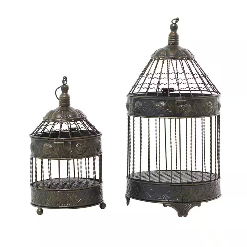 Decorative Bird Cage Lantern Set Vintage Metal Hanging Birdcage Decor 2 Piece