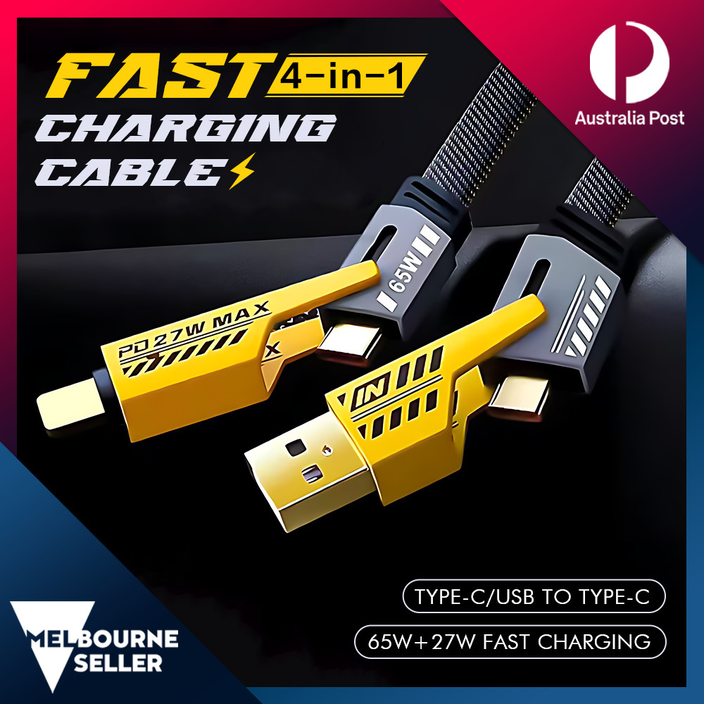 4 in 1 USB A to Type C Metal Charging Cable Data Cord Charger For Samsung iPhone