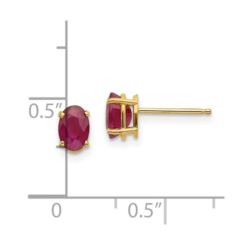 Pre-owned Goldia 14k 6x4 Oval July/ruby Post Earrings In Yellow