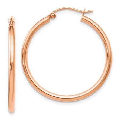 Pre-owned Superdealsforeverything Real 14kt Rose Gold 2x30mm Polished Hoop Earrings In Pink