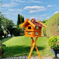 DARLUX Rechteckige Vogelvilla XL Doppelstock Vogelhaus + Ständer Holz Braun/ Rot