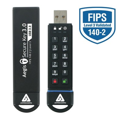 Apricorn Aegis Secure Key 3.0 - Usb 3.0 Flash Drive - 120 Gb - Usb 3.0 - 256-bit