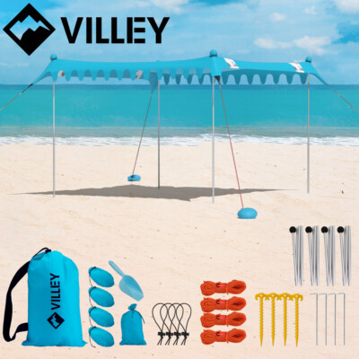 VILLEY Beach Tent Sun Shelter UPF50+Protection 11×10FT Portable Sun Shade 4 Pole