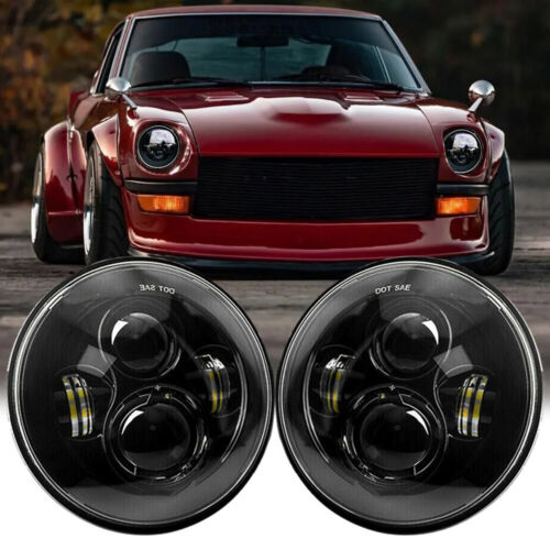 Black Pair 7inch Round LED Headlights Hi/Lo Beam For Datsun Black Pair 7inch Round LED Headlights Hi/Lo Beam For Datsun
