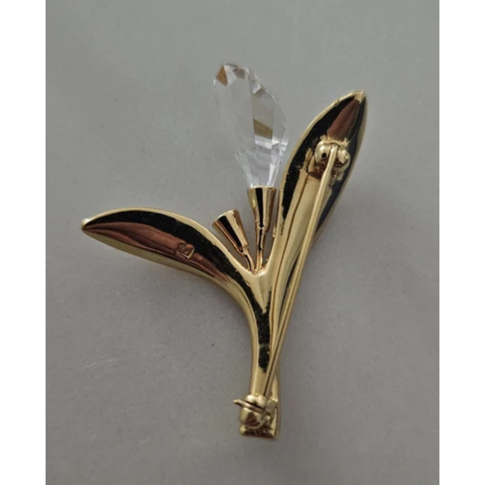 Vintage Swarovski Brooch Pin Gold Tone Black Enamel Rhinestone