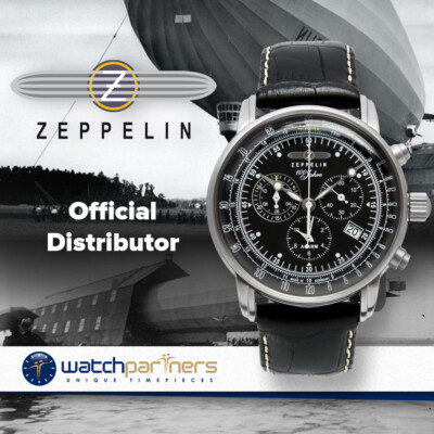 Pre-owned Zeppelin 100 Years 7680-2 Quartz Watch Swiss Ronda Movement 50m Wr Black Dial