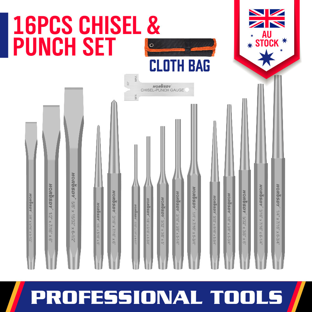16Piece Punch & Cold Chisel Set Pin Tapered Centre Punch Gauge With