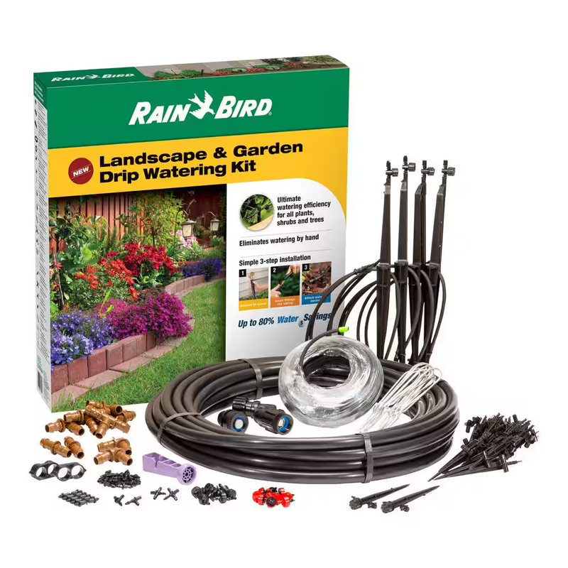 Rain Bird Drip Irrigation Kit Garden Watering System 100ft Tubing 22 Plant DIY