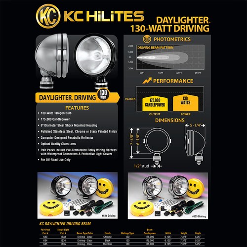 KC 234 6" Daylighter Halogen Pair Pack System Off-Road Lights Black Spread Beam
