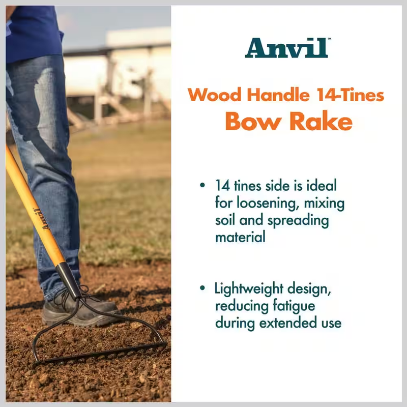 47″ in Wood Handle Garden Bow Rake Metal End Yard Lawn Care Tools Gardening