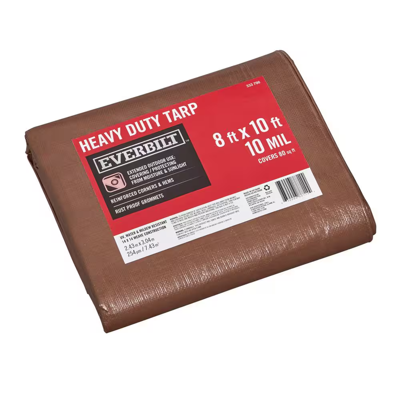 Everbilt Heavy Duty Tarp Waterproof 10 Mil Poly Cover UV Resistant Brown Silver