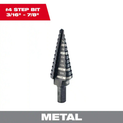 Milwaukee Step Drill Bit 3/16 in. - 7/8 in. #4 Black Oxide Step Drill 48-89-9204