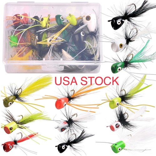 Fly Fishing Poppers, 12pcs Topwater Fish Bass Popper Flies Bugs Lure
