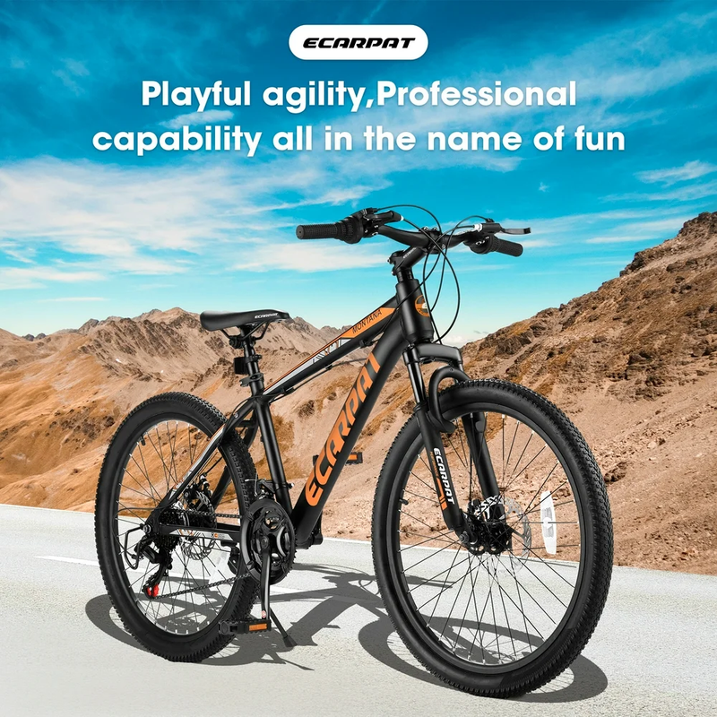 24 Inch Mountain Bike for Boys Girls, Aluminum Mountain Bike with Disc Brakes